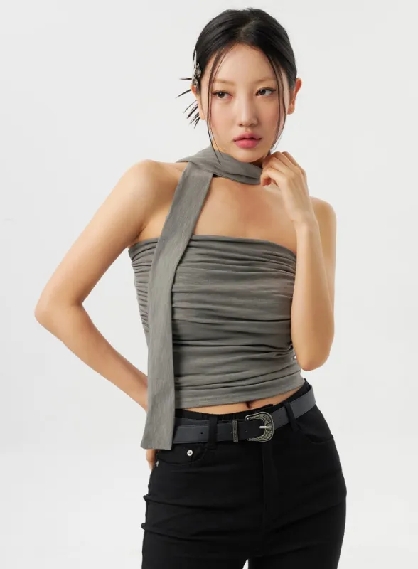 Ruched Tube Top With Scarf CY315 sold by Lewkin