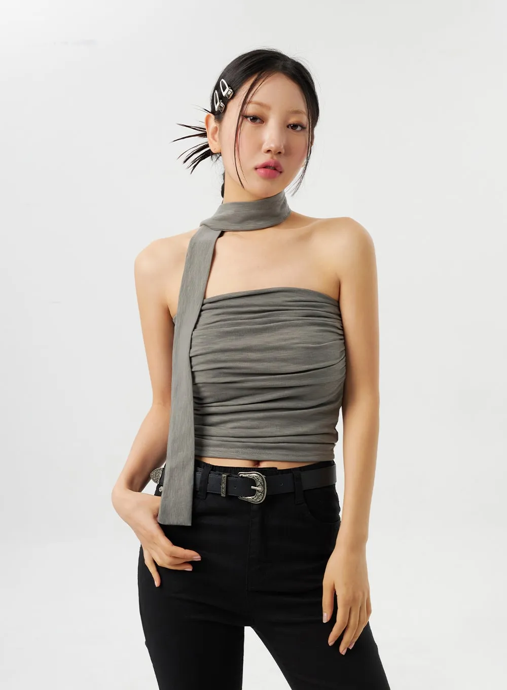 Ruched Tube Top With Scarf CY315 sold by Lewkin product image thumbnail 5