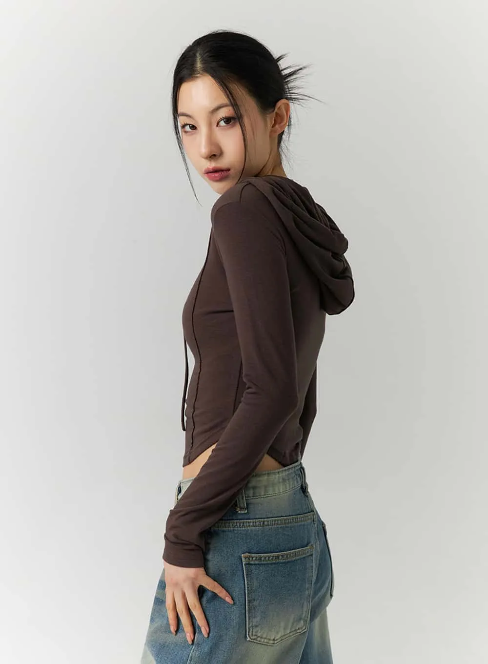 Stitch Detail Cropped Hoodie Streetwear ID305 sold by Lewkin product image thumbnail 4