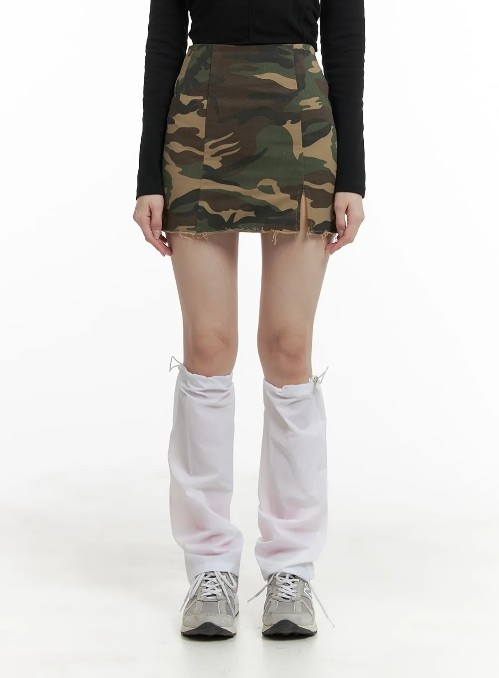 Camo Split Destroyed Hem Mini Skirt OM426 sold by Lewkin product image thumbnail 2