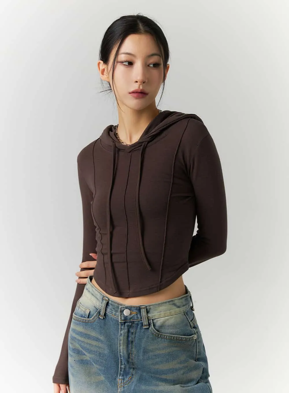 Stitch Detail Cropped Hoodie Streetwear ID305 sold by Lewkin