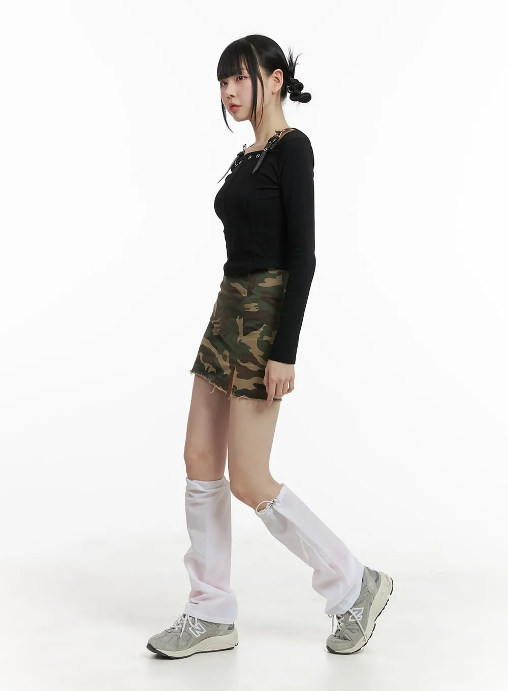 Camo Split Destroyed Hem Mini Skirt OM426 sold by Lewkin product image thumbnail 3