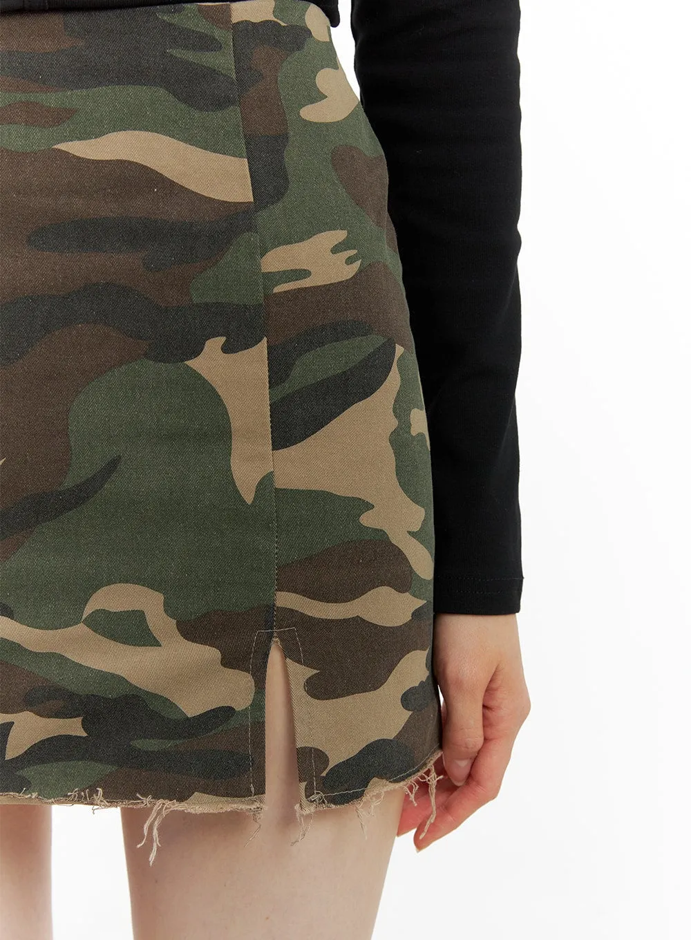 Camo Split Destroyed Hem Mini Skirt OM426 sold by Lewkin product image thumbnail 5