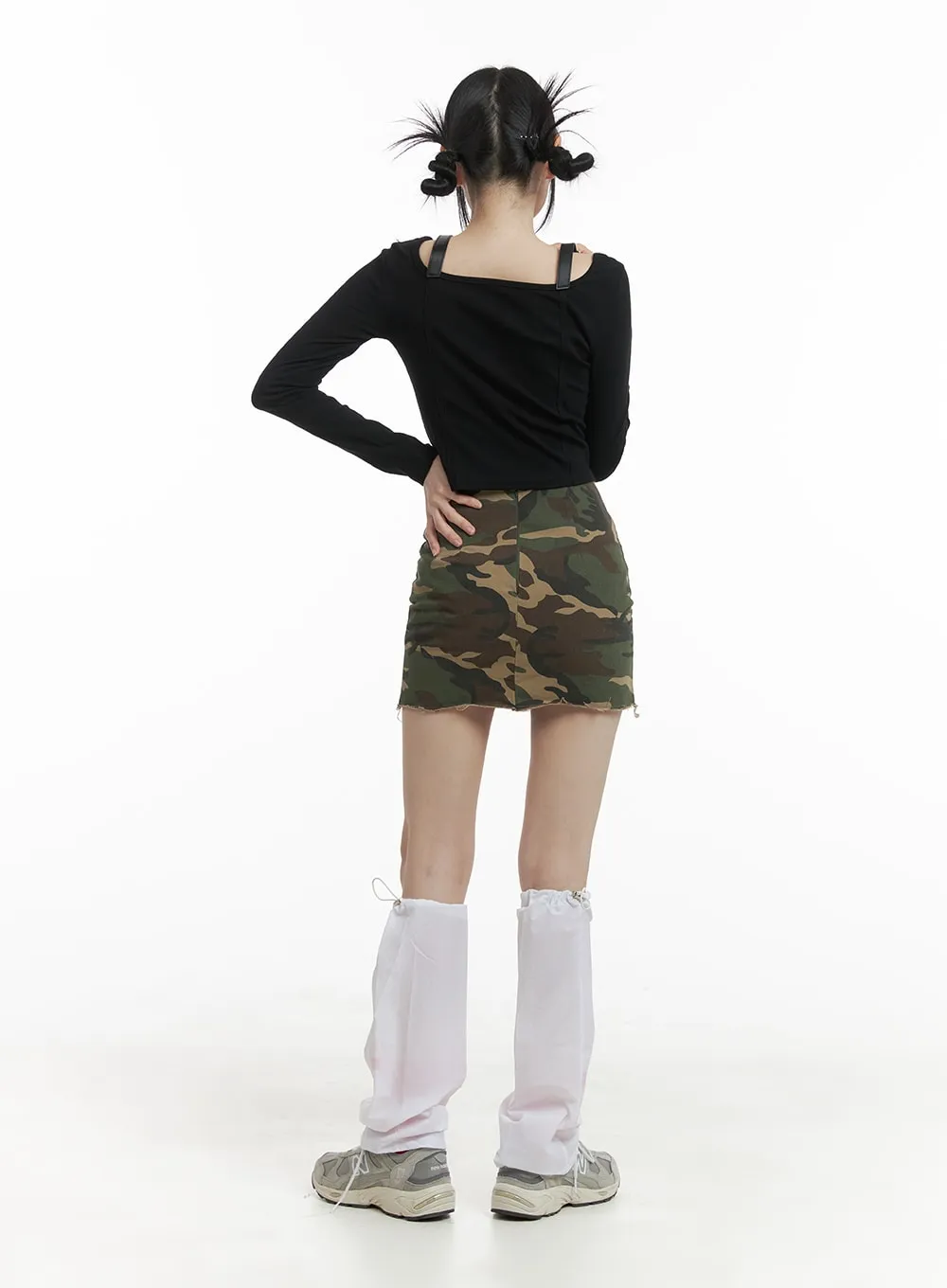 Camo Split Destroyed Hem Mini Skirt OM426 sold by Lewkin product image thumbnail 4