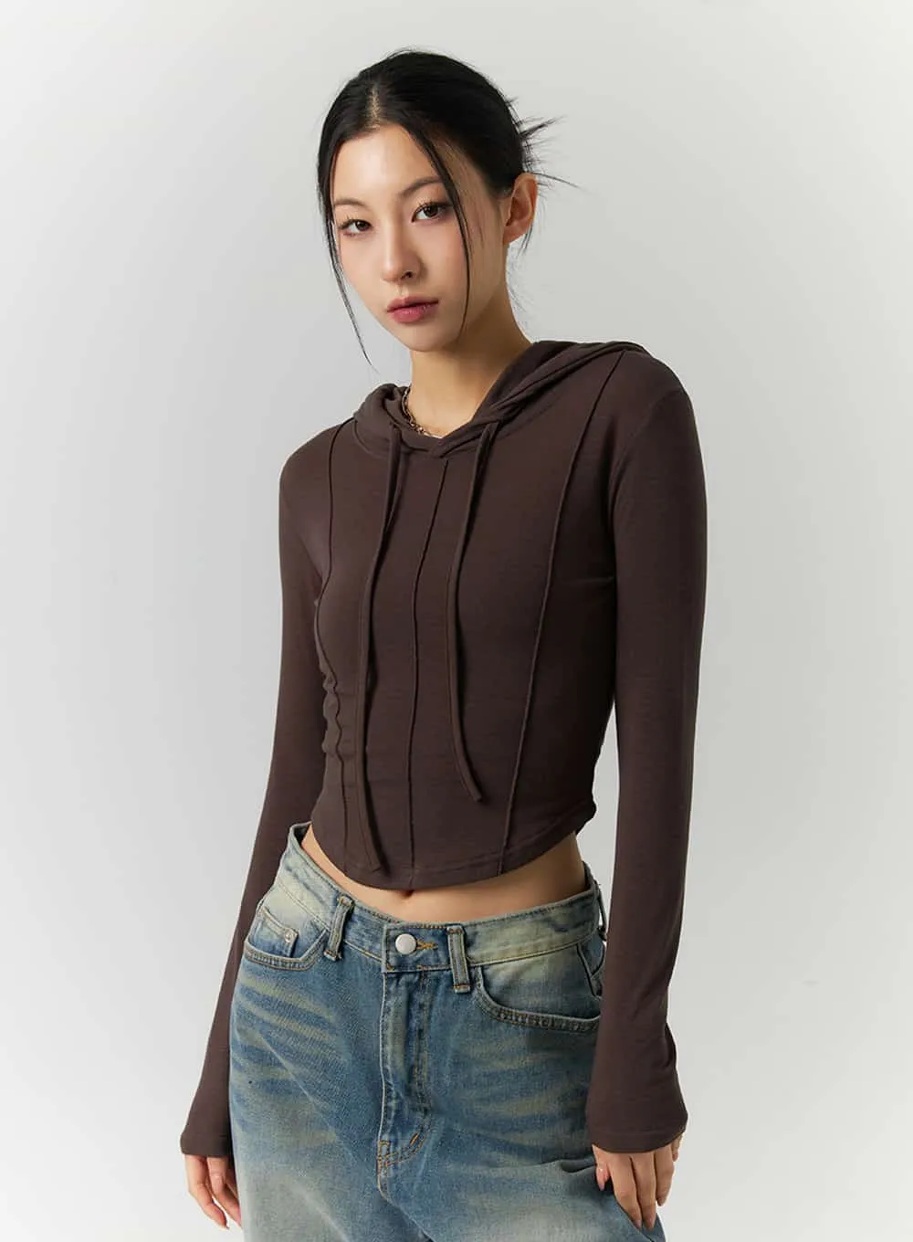 Stitch Detail Cropped Hoodie Streetwear ID305 sold by Lewkin product image thumbnail 3