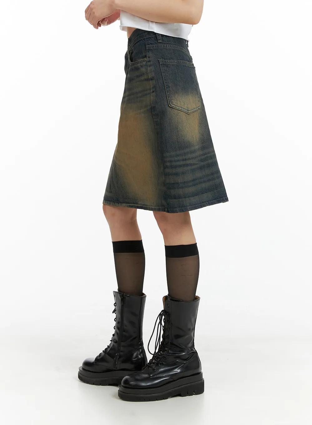 Vintage Washed Midi Denim Skirt CM413 sold by Lewkin product image thumbnail 3