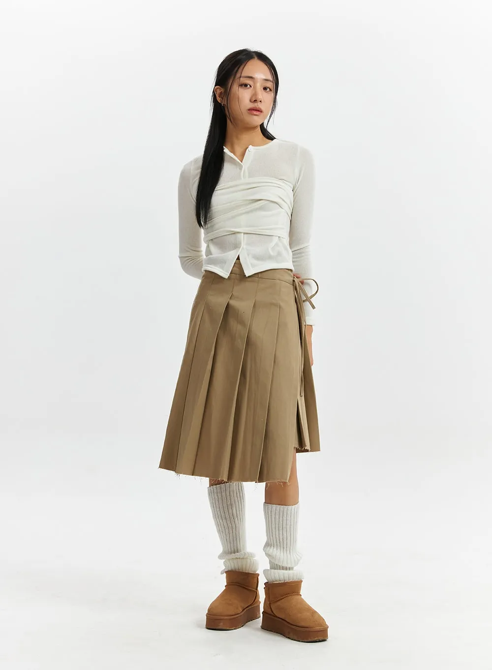 Knotted Wrap Mid-Pleated Skirt CD319 sold by Lewkin product image thumbnail 2