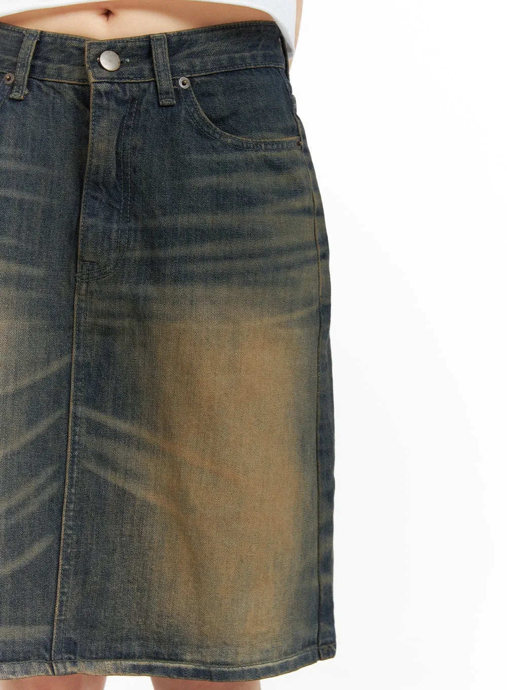 Vintage Washed Midi Denim Skirt CM413 sold by Lewkin product image thumbnail 4