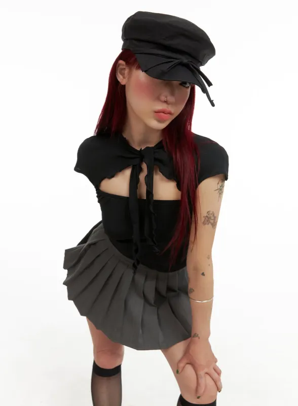 Frill Tie Neck Cut-Out Crop Top CY429 sold by Lewkin