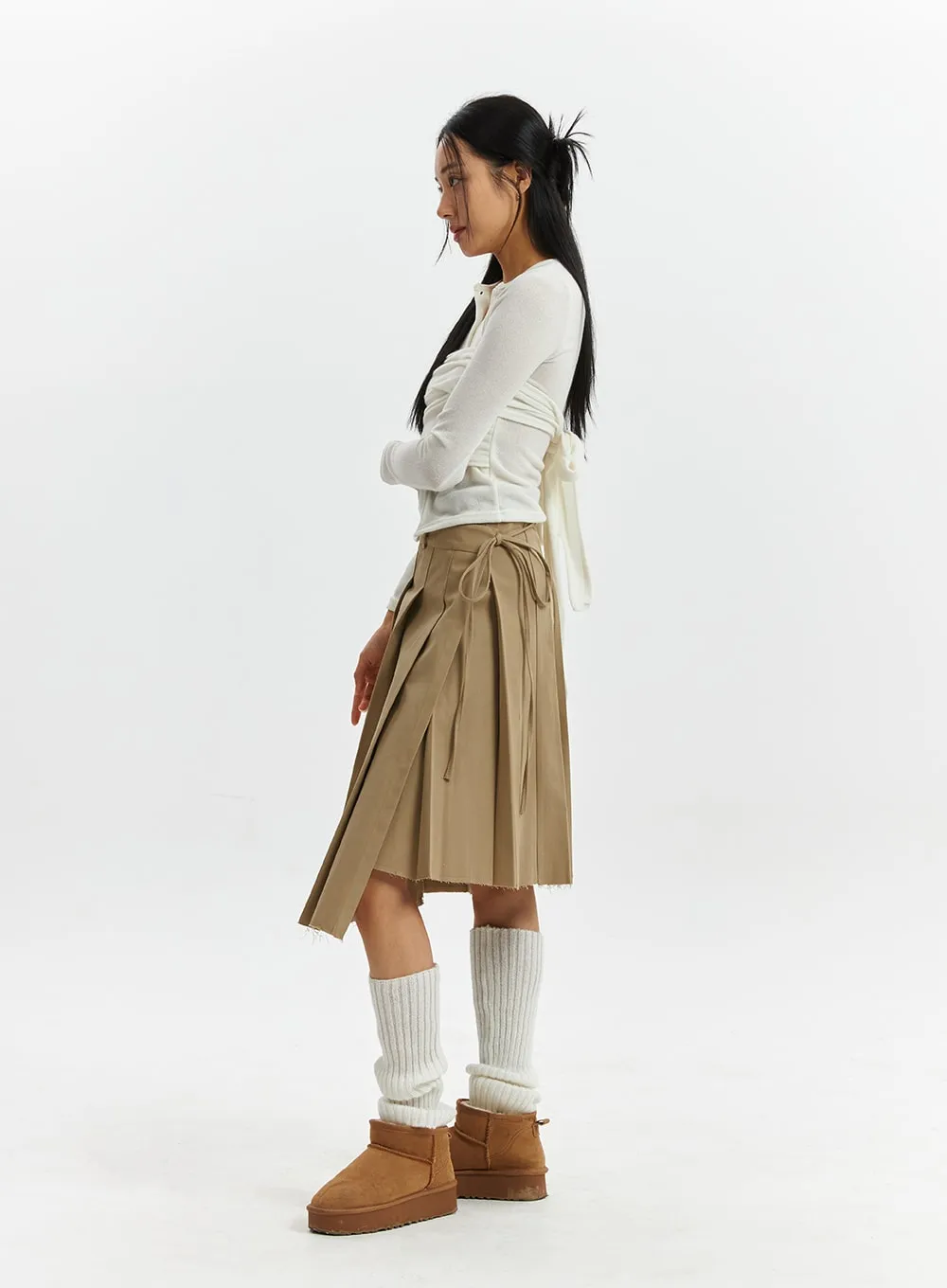 Knotted Wrap Mid-Pleated Skirt CD319 sold by Lewkin product image thumbnail 3