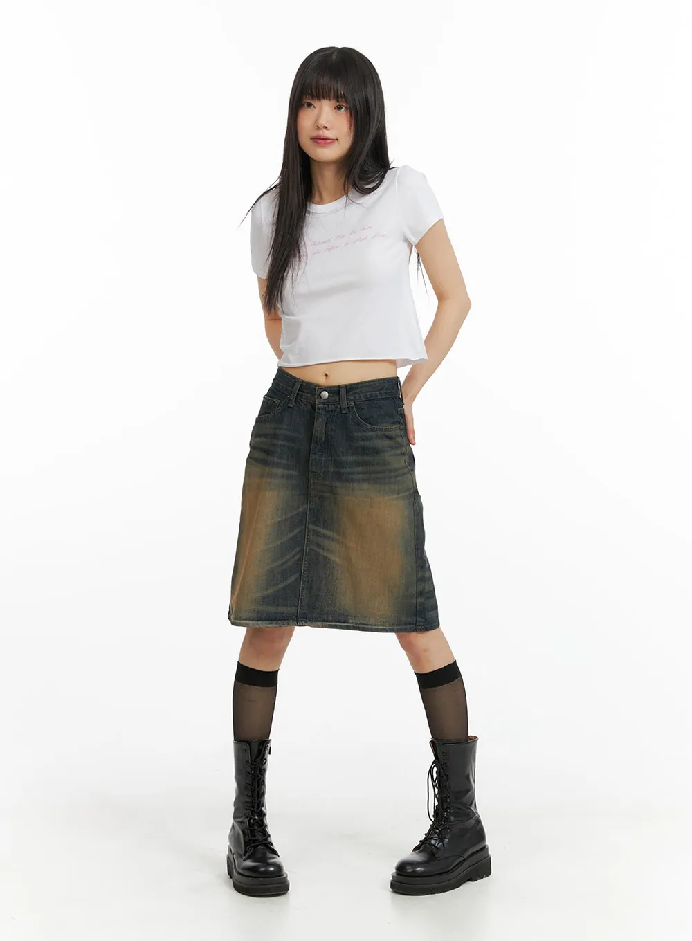 Vintage Washed Midi Denim Skirt CM413 sold by Lewkin product image thumbnail 2