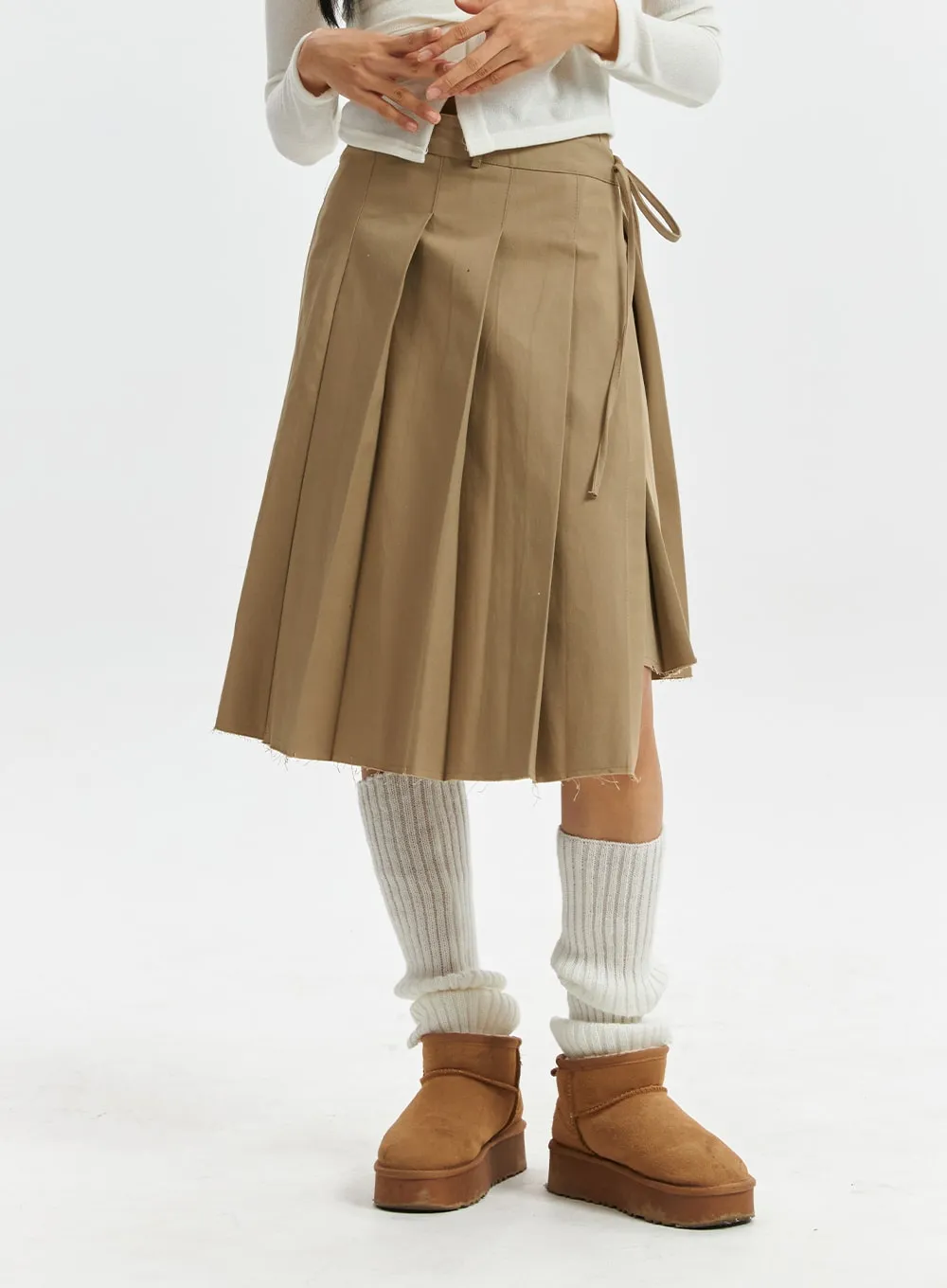 Knotted Wrap Mid-Pleated Skirt CD319 sold by Lewkin product image thumbnail 4