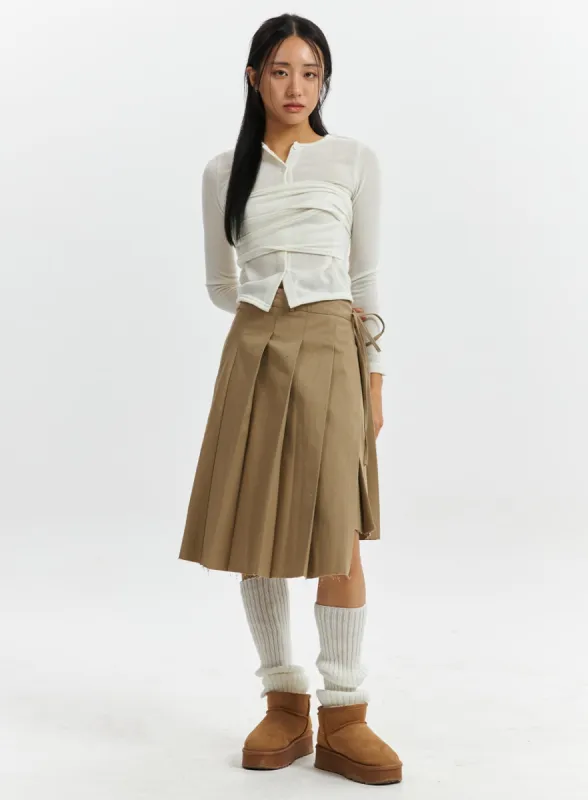 Knotted Wrap Mid-Pleated Skirt CD319 sold by Lewkin