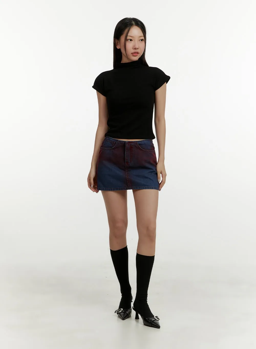 Mock Neck Short Sleeve Crop Tee CY408 sold by Lewkin product image thumbnail 2