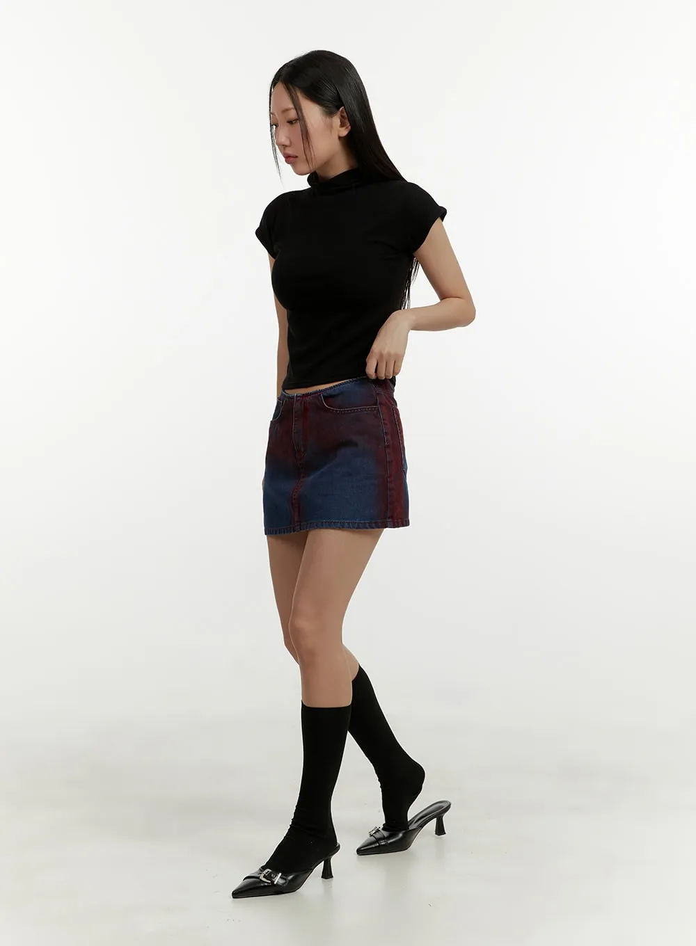 Mock Neck Short Sleeve Crop Tee CY408 sold by Lewkin product image thumbnail 5
