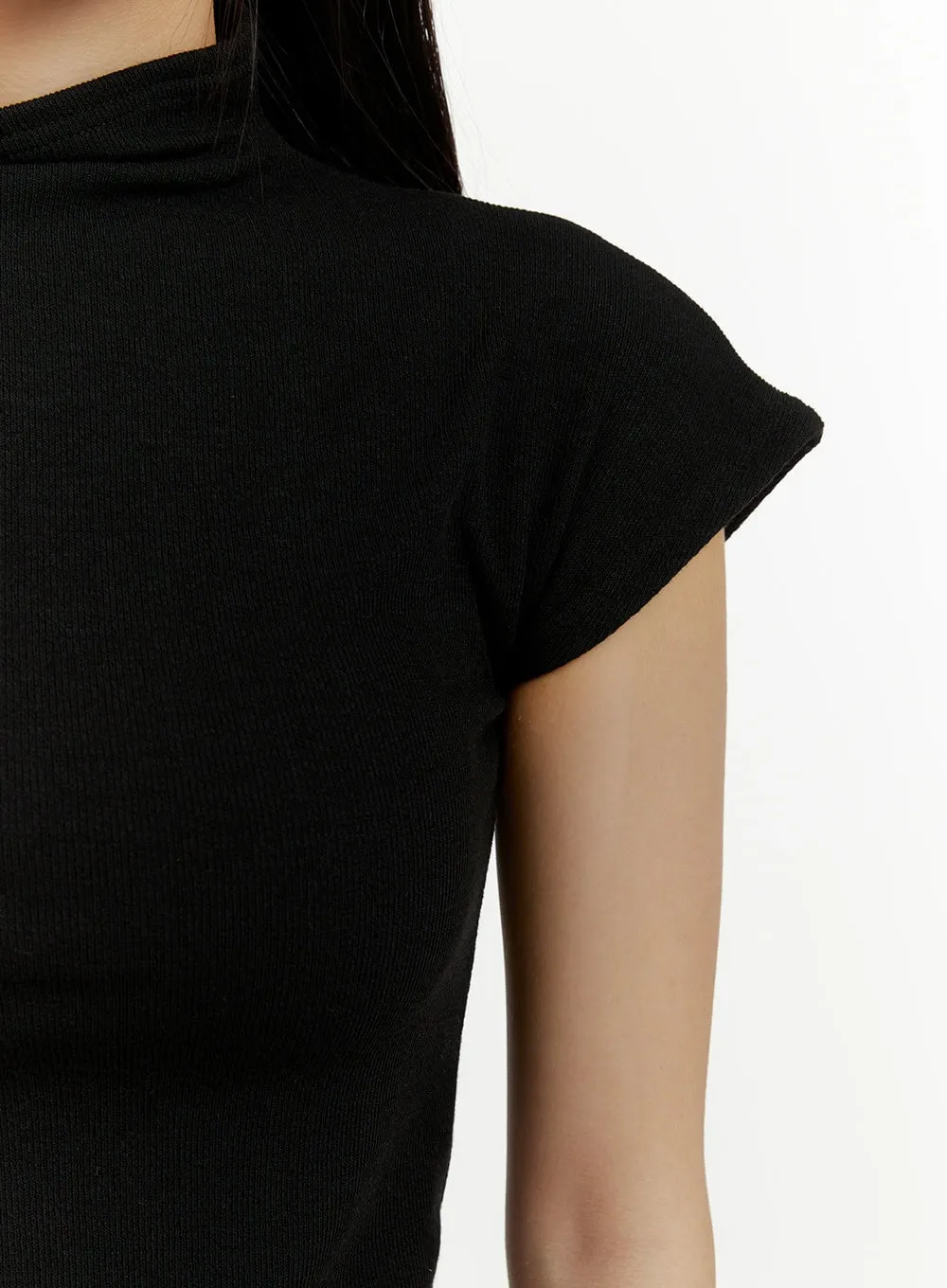Mock Neck Short Sleeve Crop Tee CY408 sold by Lewkin product image thumbnail 3