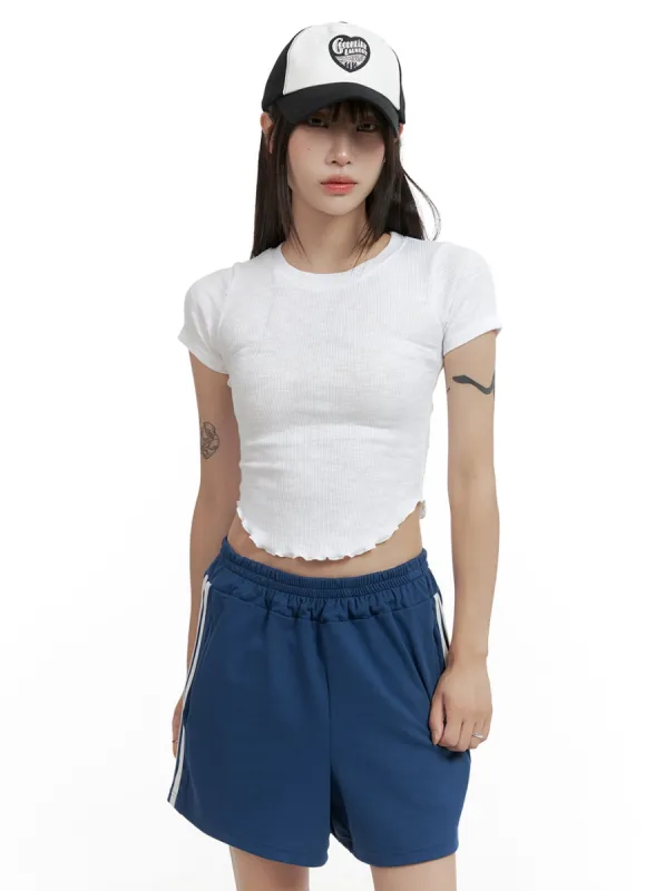 Sheer Frill Hem Crop Top CL425 sold by Lewkin