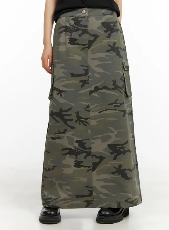 Camo Cargo Maxi Skirt CA418 sold by Lewkin