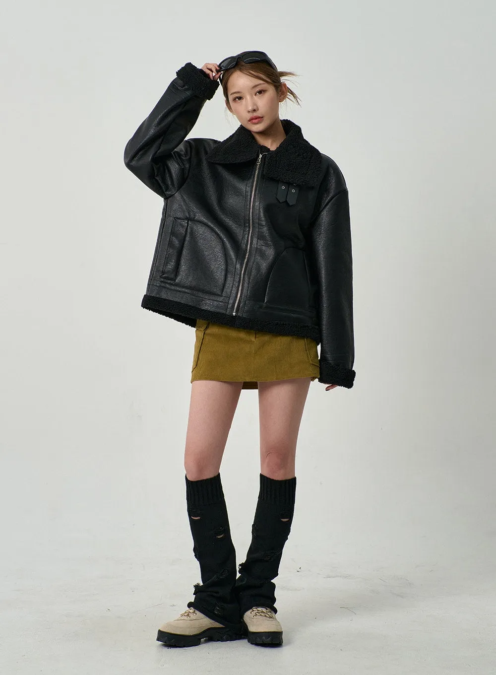 Faux Leather Shearling Jacket Unisex CD14 sold by Lewkin product image thumbnail 3