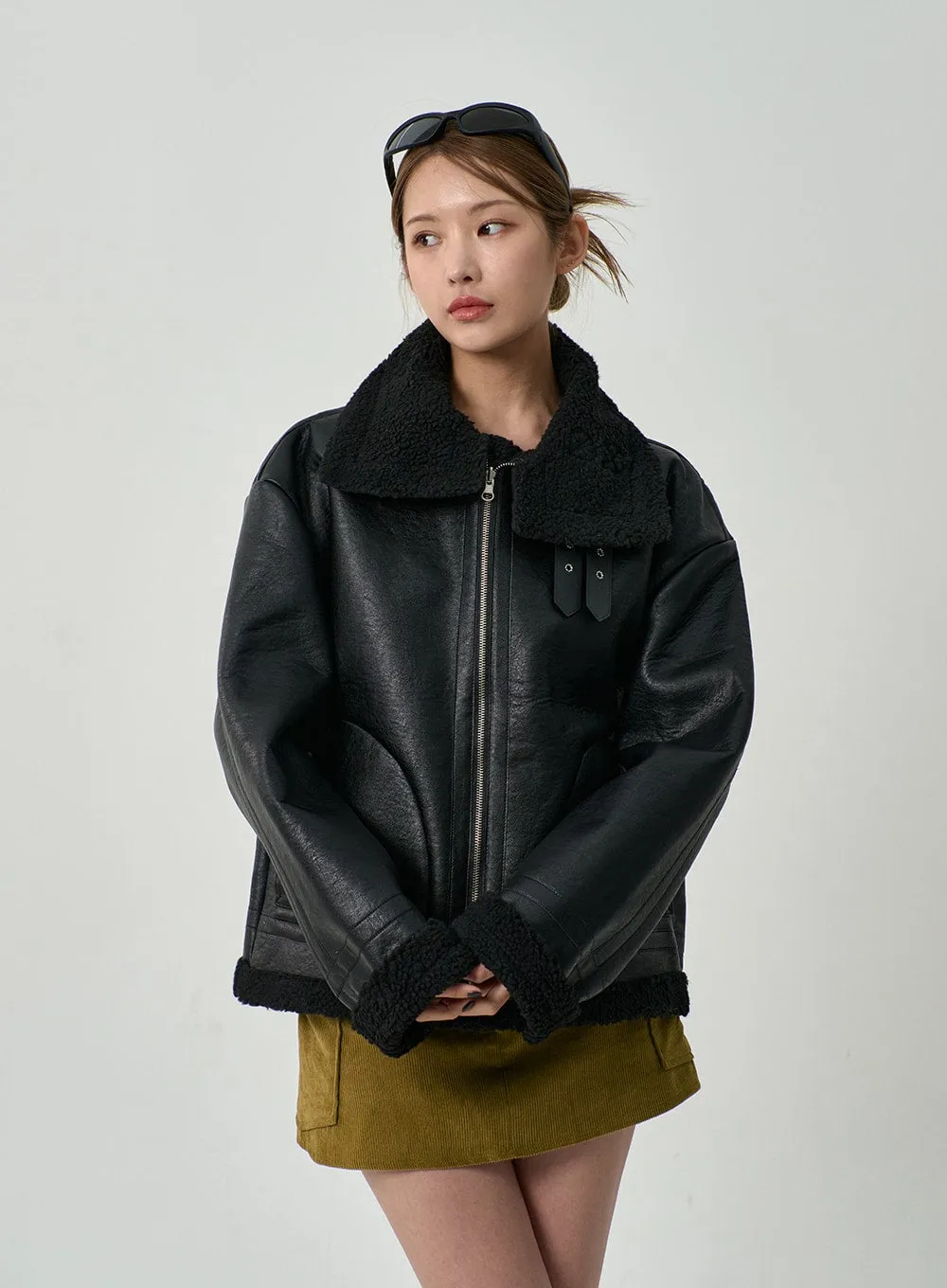 Faux Leather Shearling Jacket Unisex CD14 sold by Lewkin
