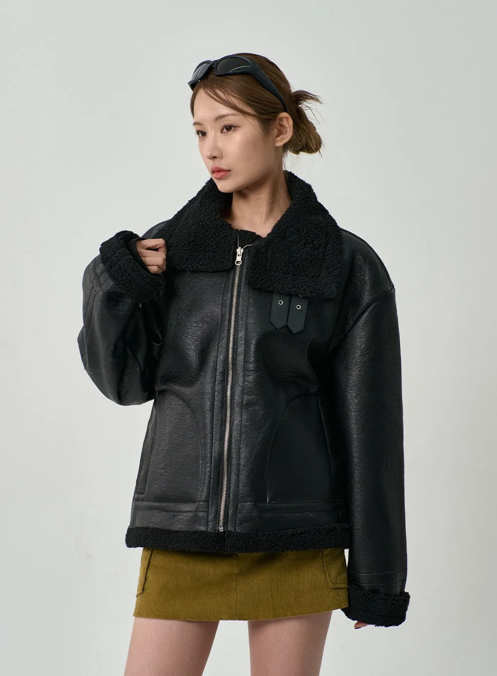 Faux Leather Shearling Jacket Unisex CD14 sold by Lewkin product image thumbnail 5