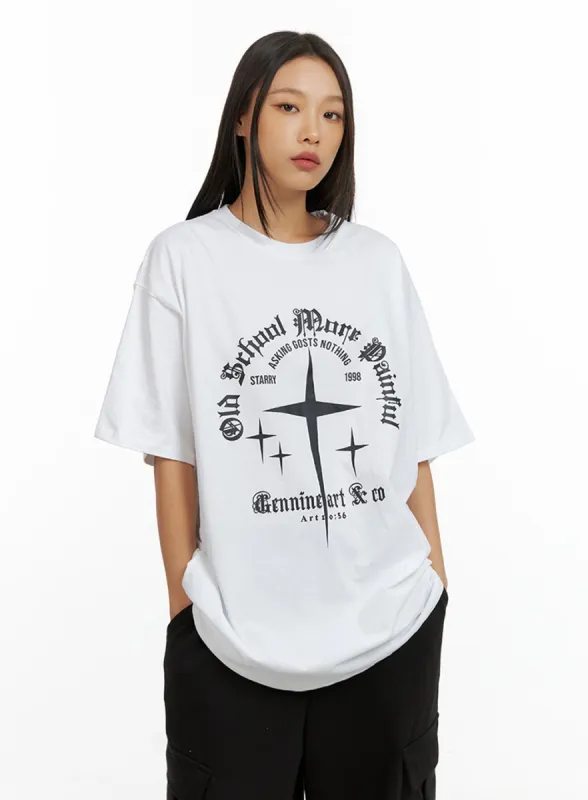 Cotton Graphic Oversize Tee IL409 sold by Lewkin