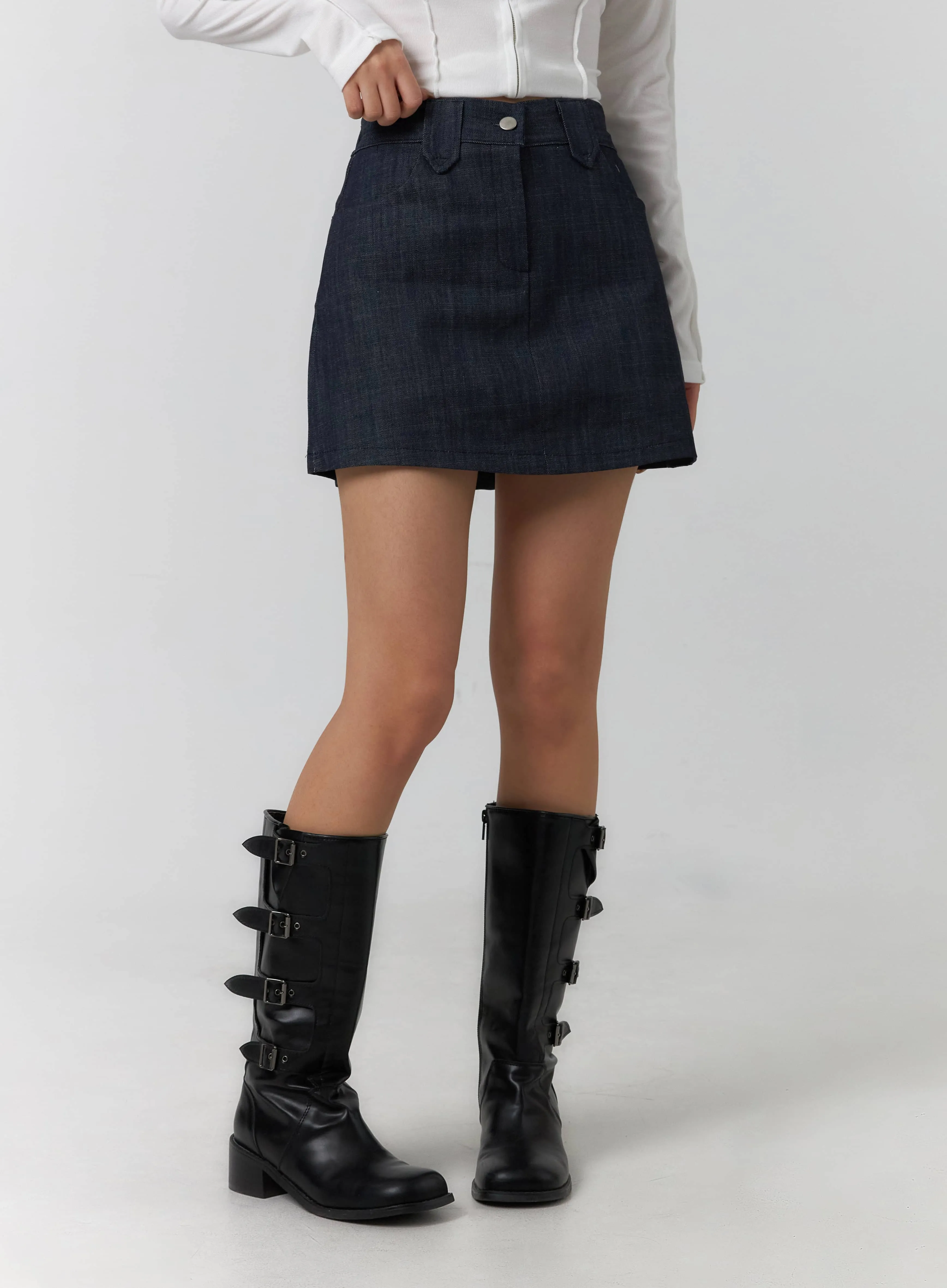 A-Line Denim Mini Skirt CF405 sold by Lewkin