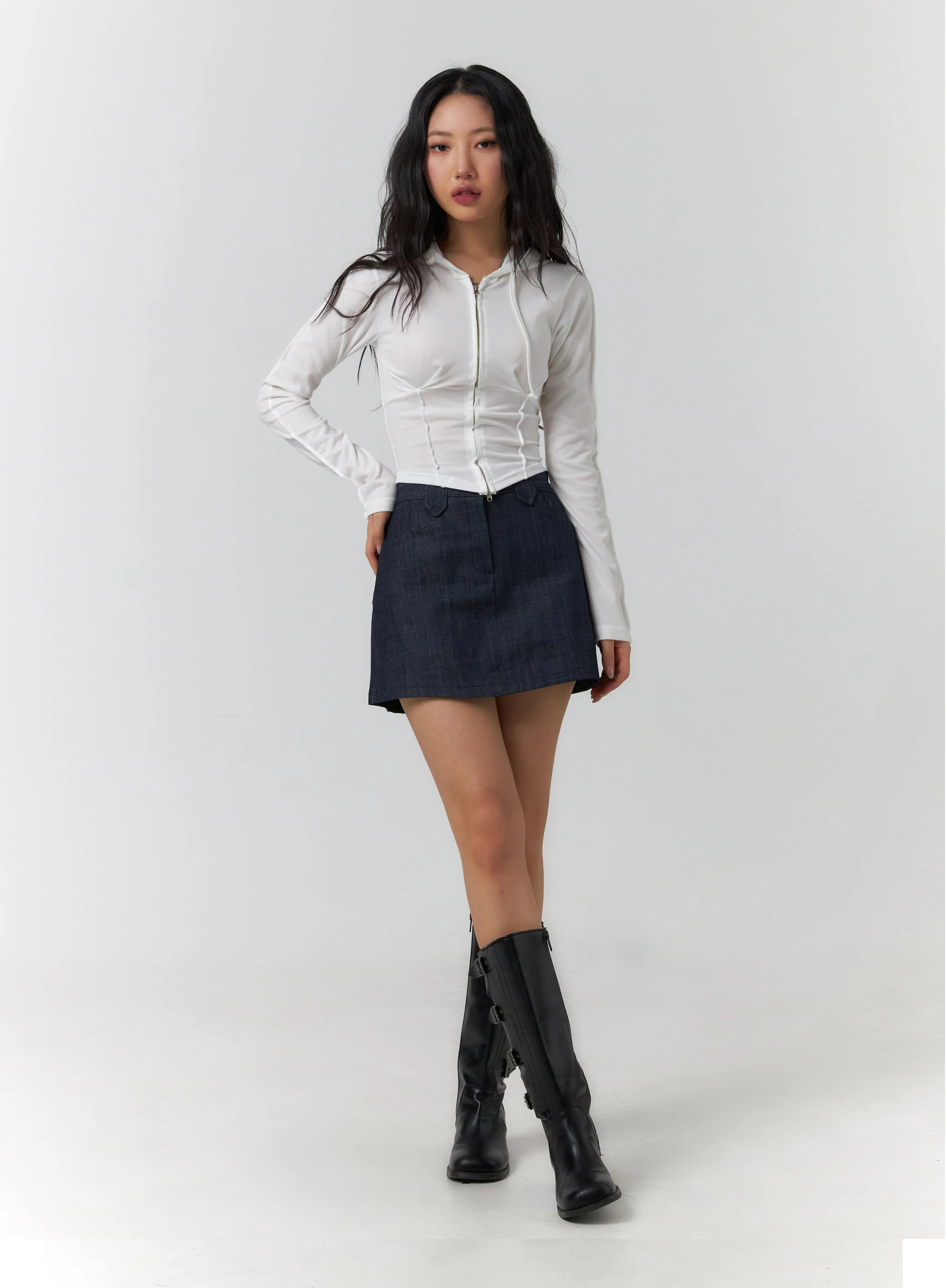 A-Line Denim Mini Skirt CF405 sold by Lewkin product image thumbnail 5