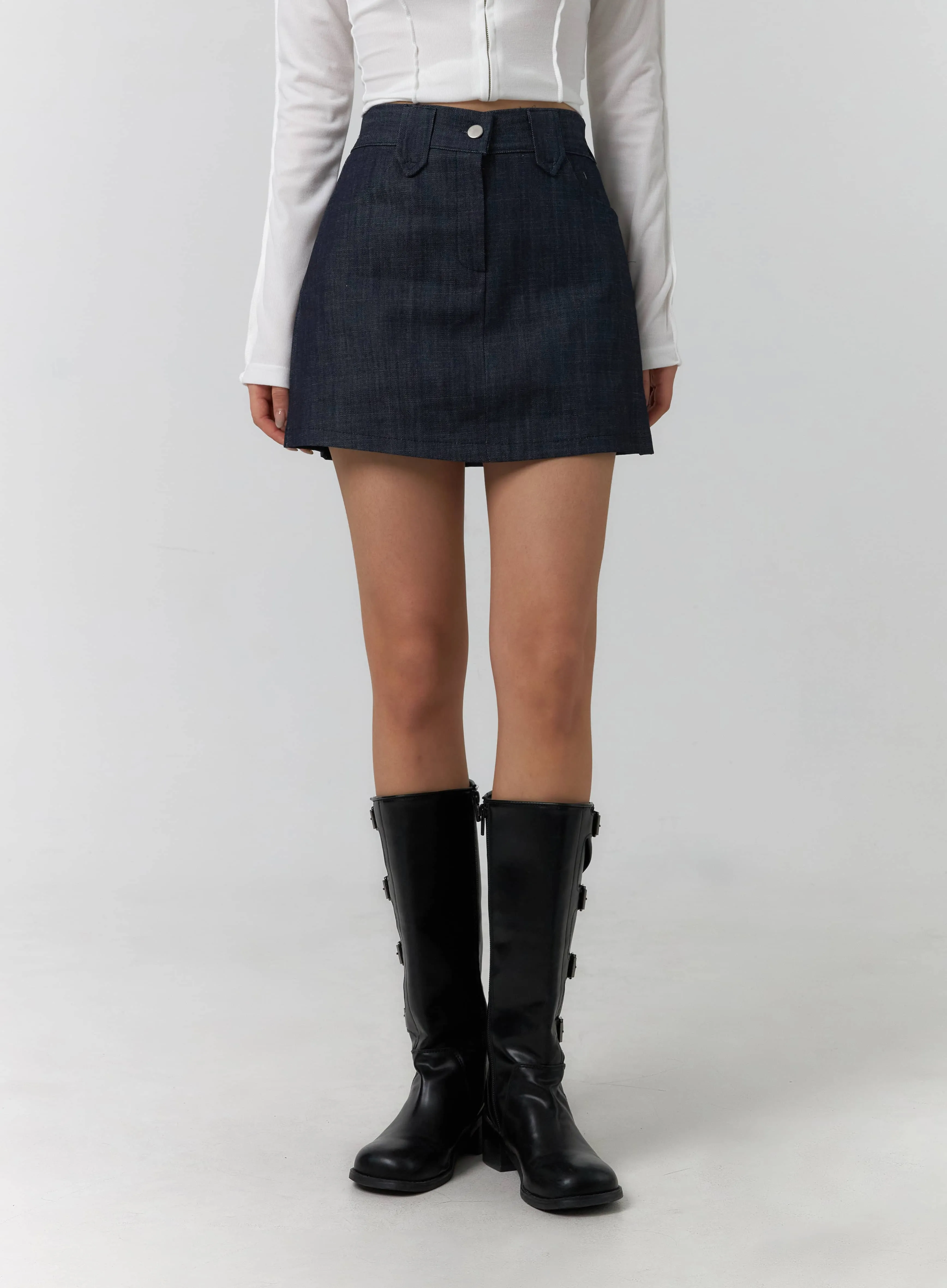 A-Line Denim Mini Skirt CF405 sold by Lewkin product image thumbnail 3
