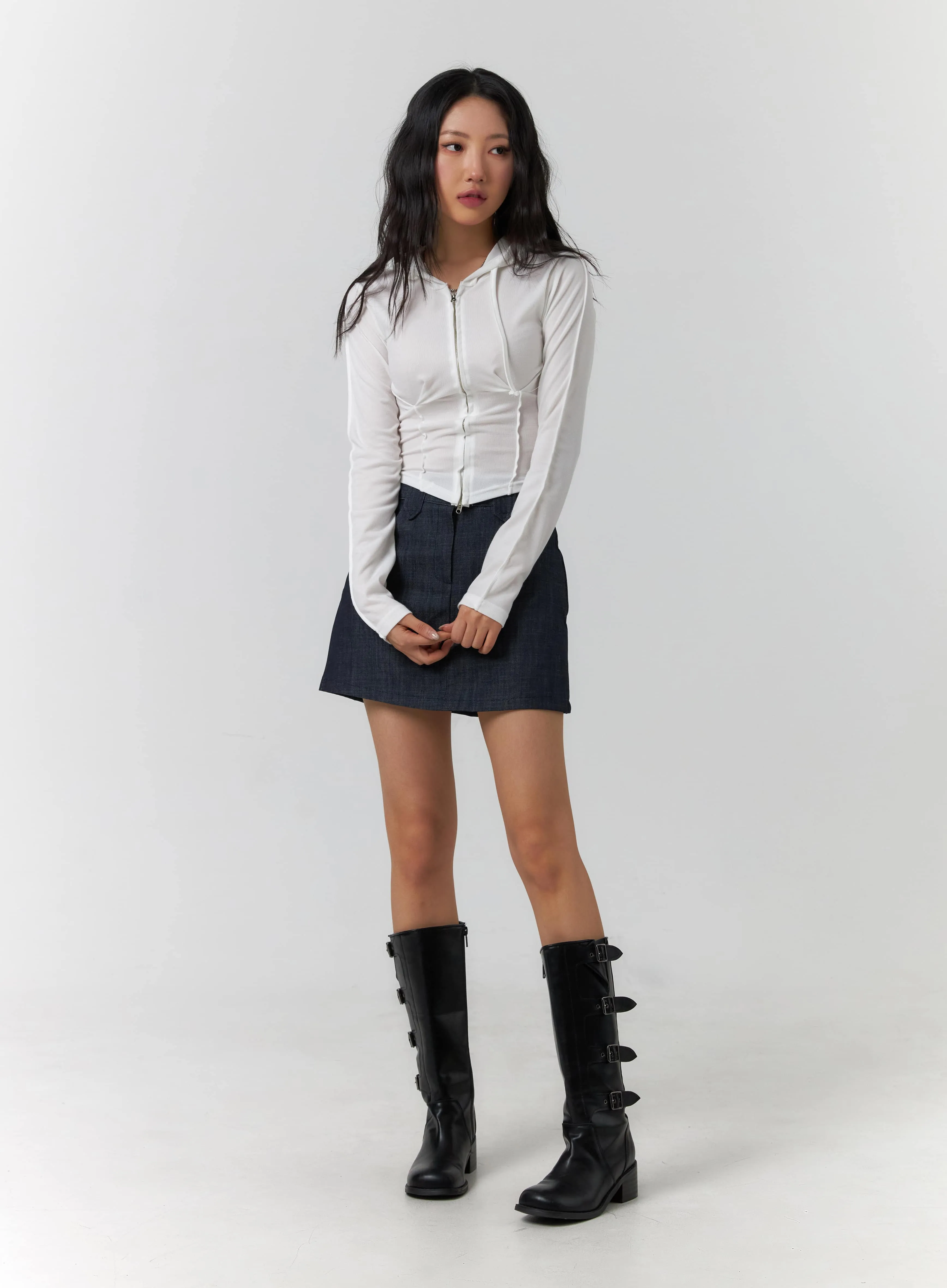 A-Line Denim Mini Skirt CF405 sold by Lewkin product image thumbnail 4