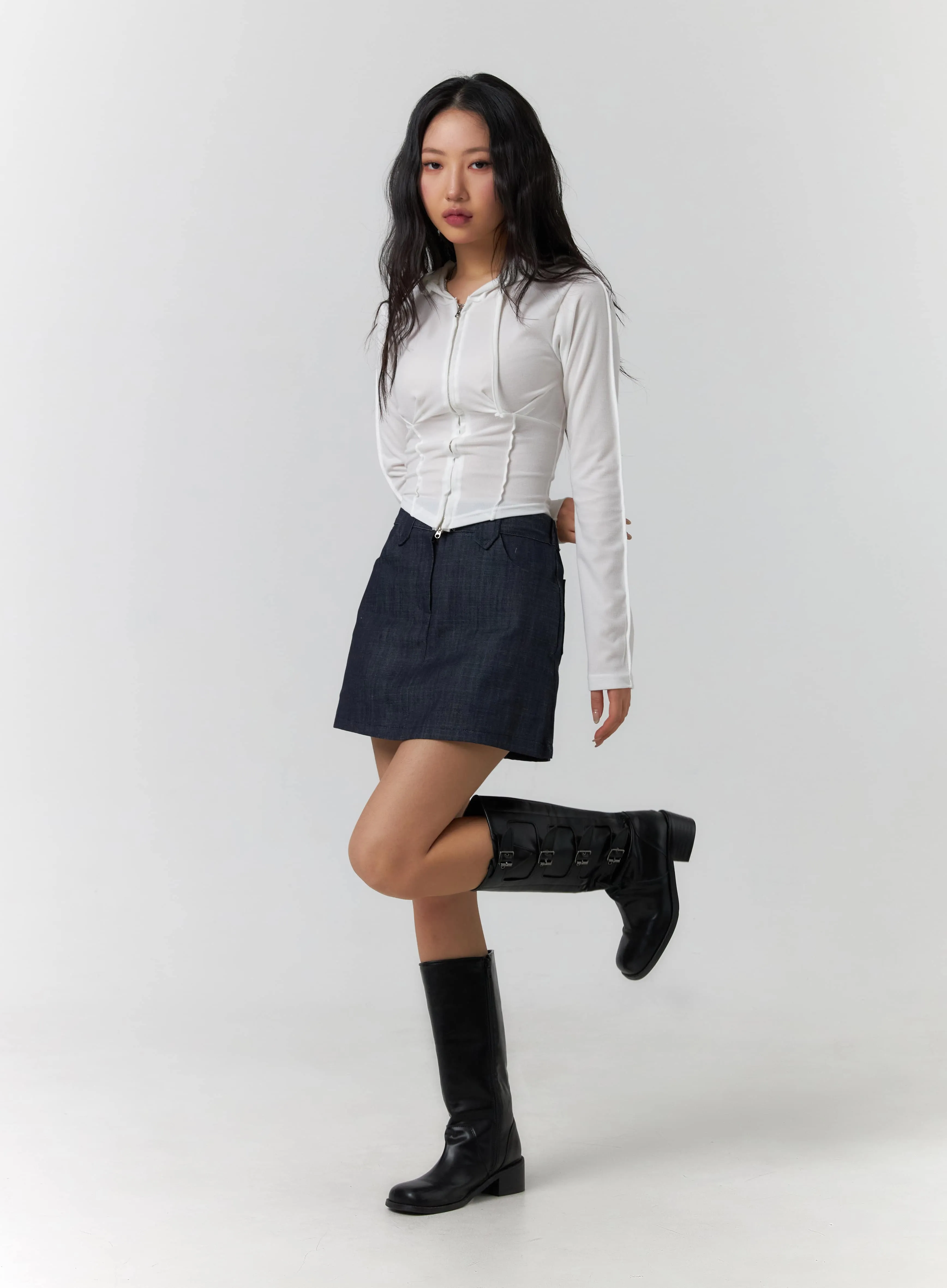 A-Line Denim Mini Skirt CF405 sold by Lewkin product image thumbnail 2