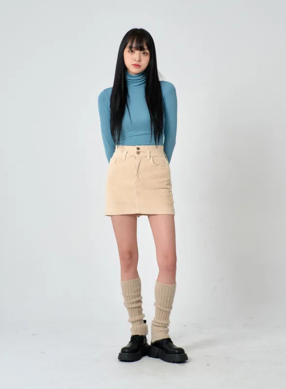 Two Button Corduroy Mini Skirt ON29 sold by Lewkin