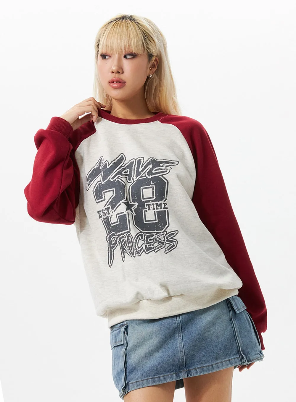 Graphic Raglan Pullover Sweatshirt IO324 sold by Lewkin product image thumbnail 5