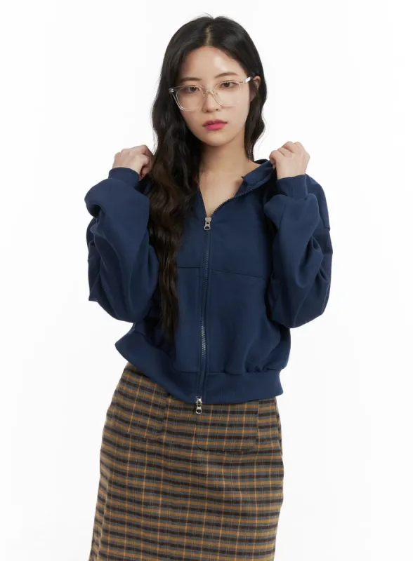 Zip-Up Crop Hoodie OM422 sold by Lewkin
