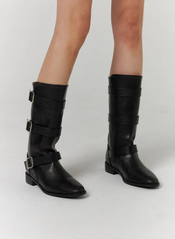 Faux Leather Belted Boots CD312 sold by Lewkin