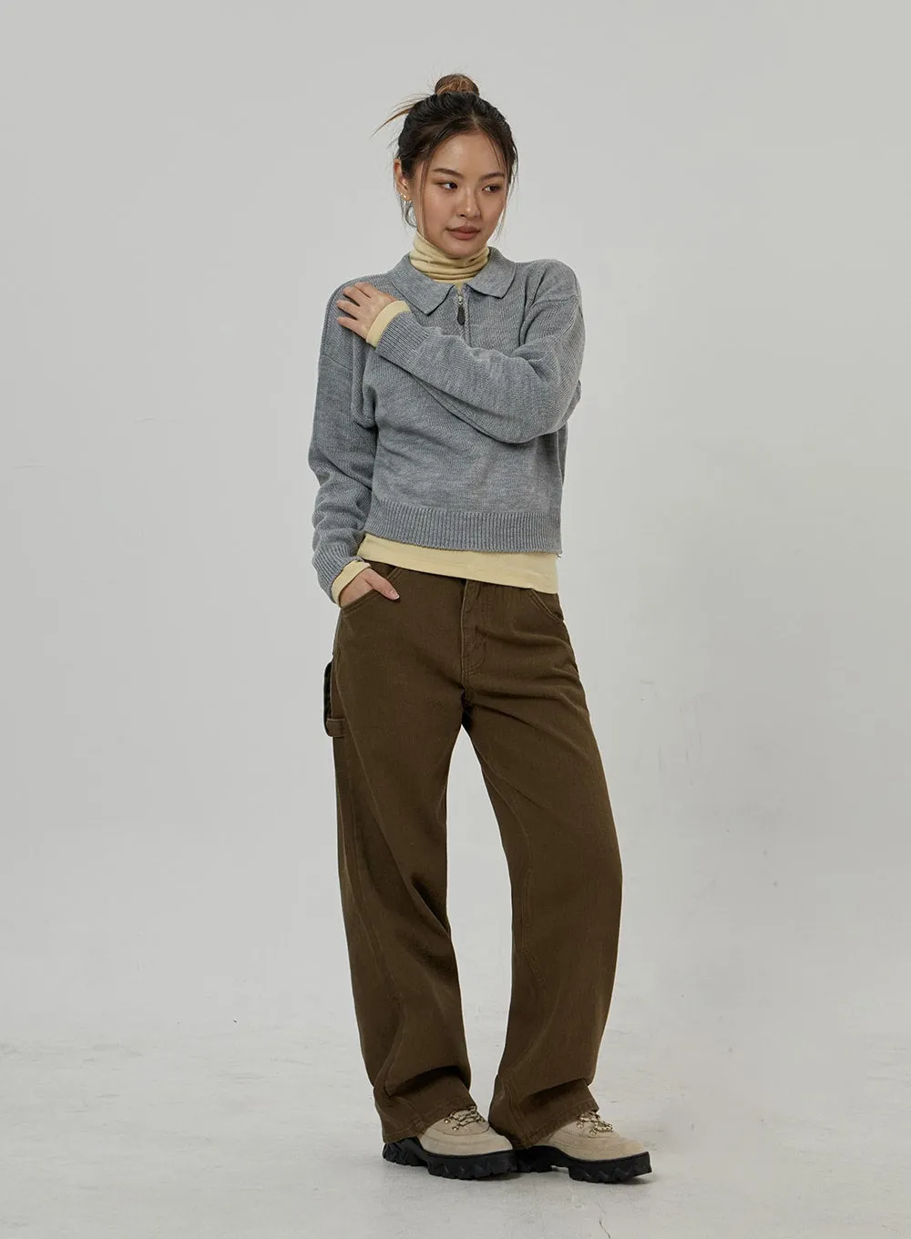 Zip-Up Neck Cropped Knit Top CD22 sold by Lewkin product image thumbnail 4