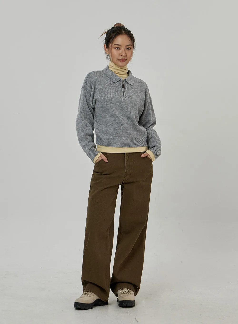 Zip-Up Neck Cropped Knit Top CD22 sold by Lewkin product image thumbnail 3