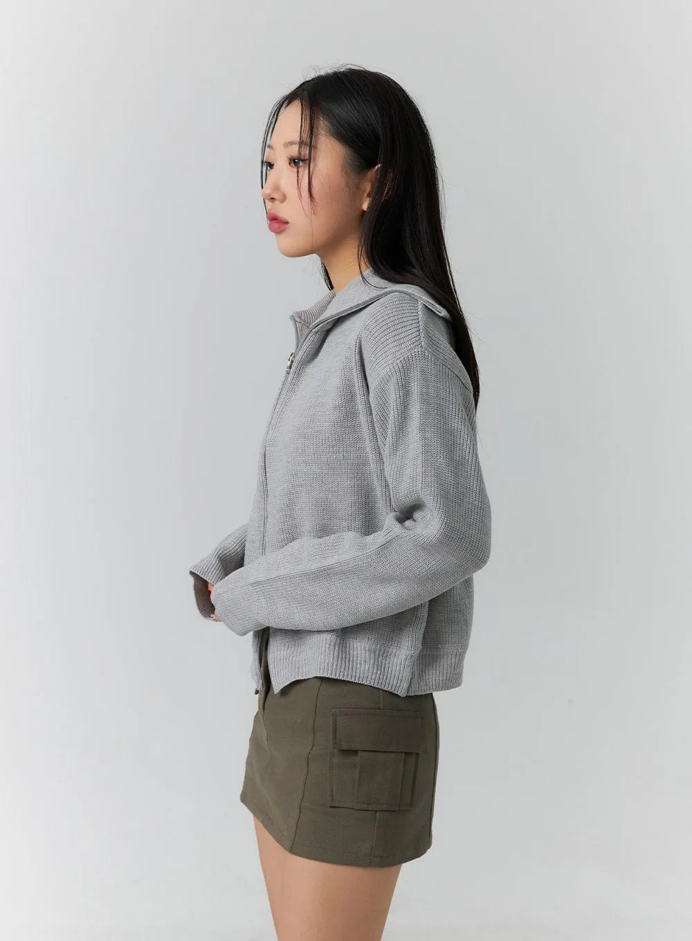 Basic Two-Way Zip-Up Knit Sweater CD304 sold by Lewkin product image thumbnail 4
