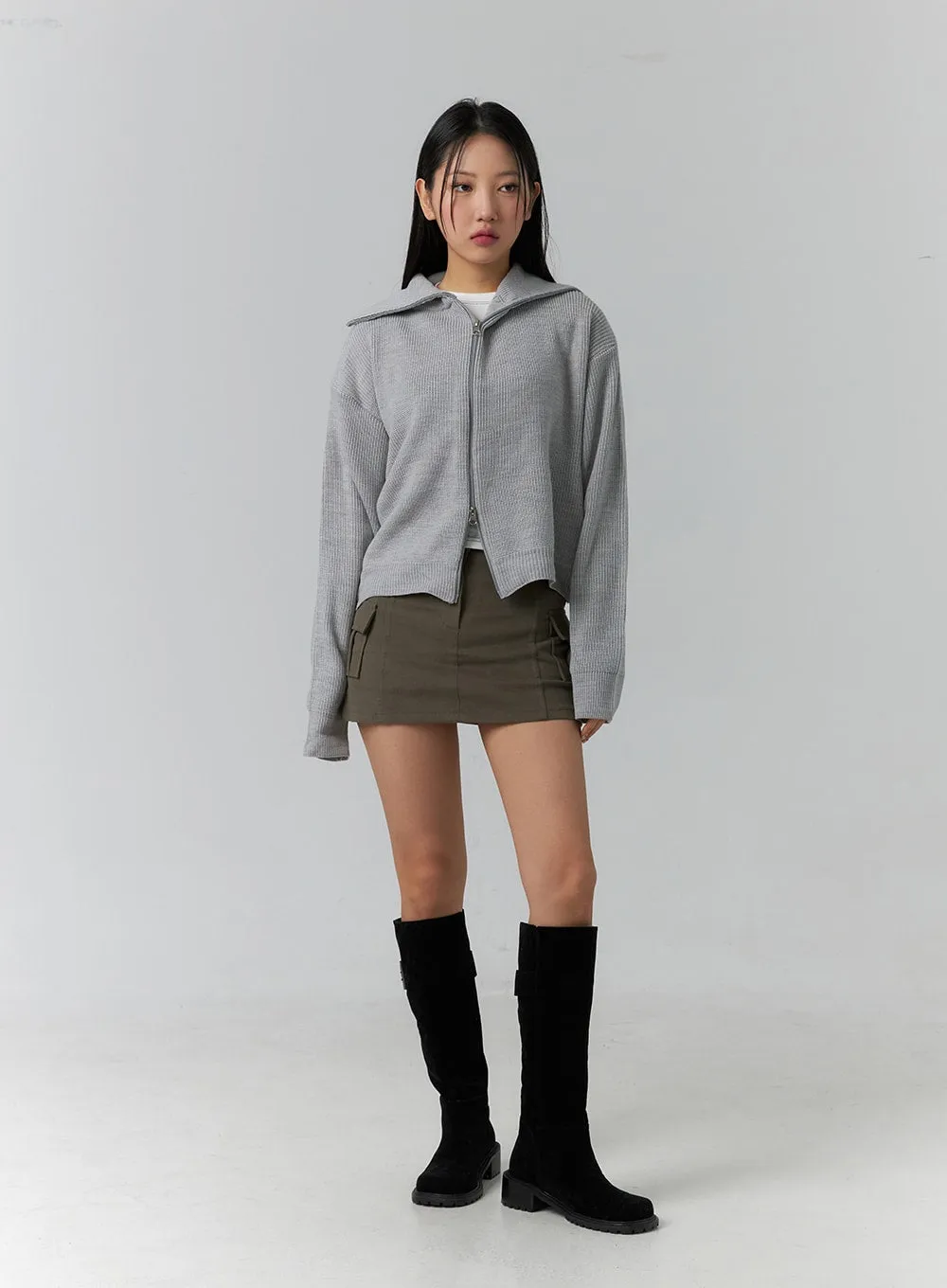 Basic Two-Way Zip-Up Knit Sweater CD304 sold by Lewkin product image thumbnail 2