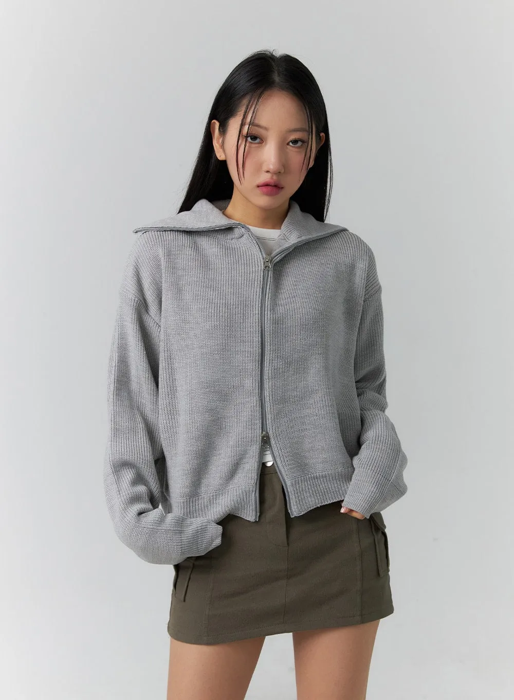 Basic Two-Way Zip-Up Knit Sweater CD304 sold by Lewkin product image thumbnail 5