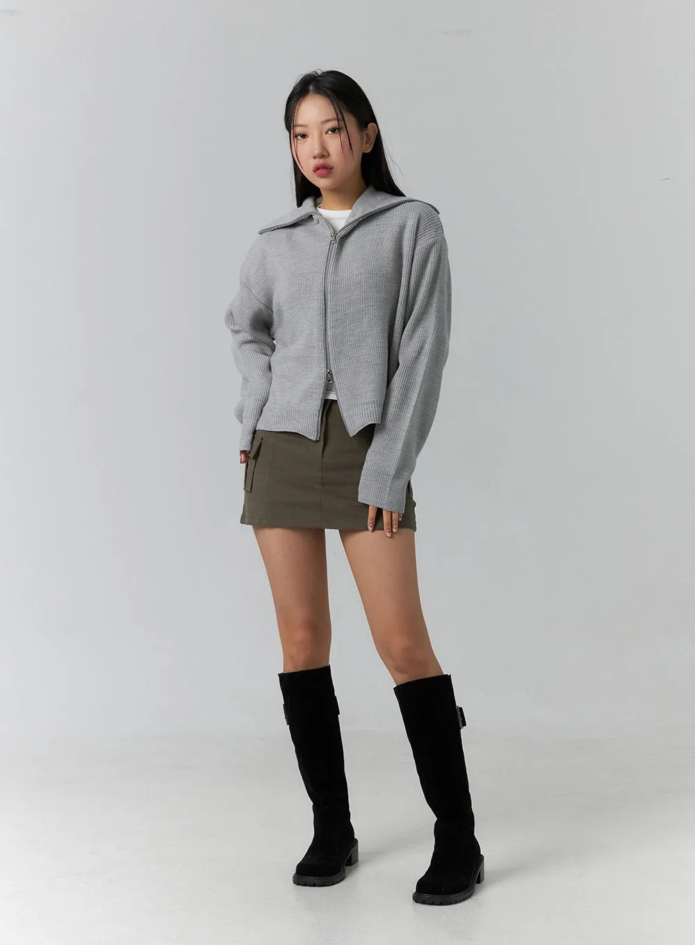 Basic Two-Way Zip-Up Knit Sweater CD304 sold by Lewkin product image thumbnail 3