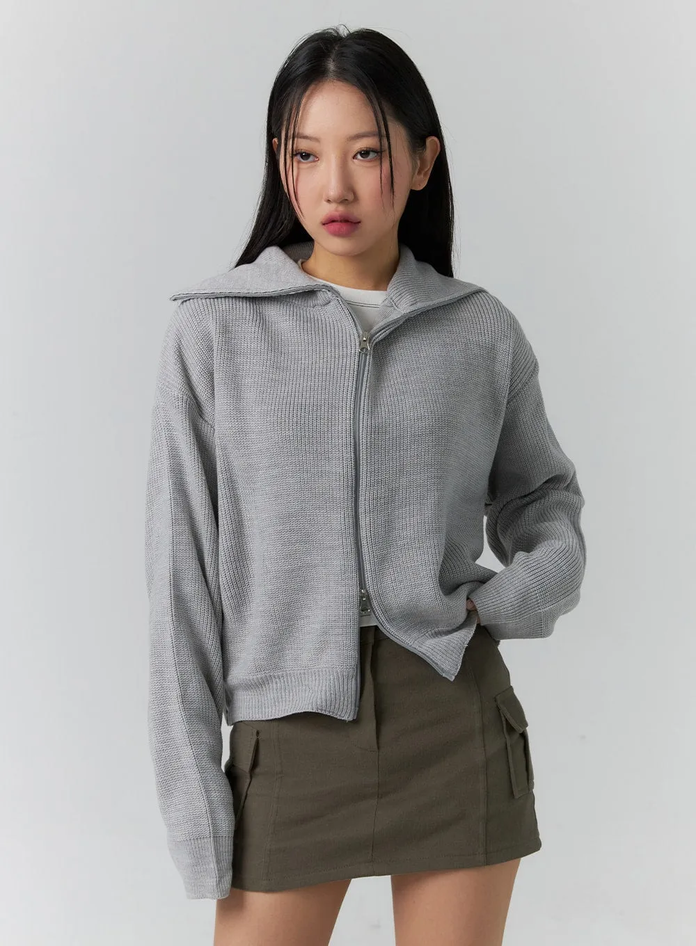 Basic Two-Way Zip-Up Knit Sweater CD304 sold by Lewkin
