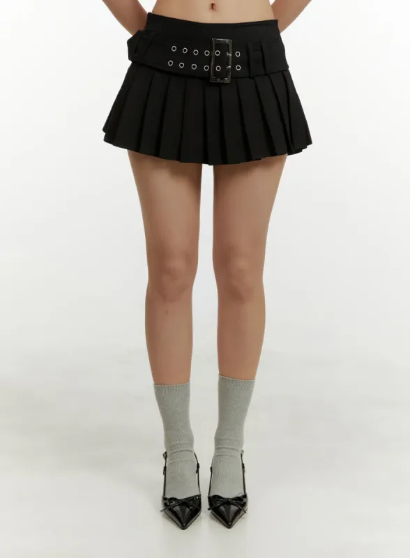 Belted Pleated Mini Skirt CY408 sold by Lewkin