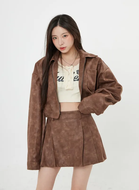 Faux Leather Zipp-Up Jumper Jacket BO24 sold by Lewkin