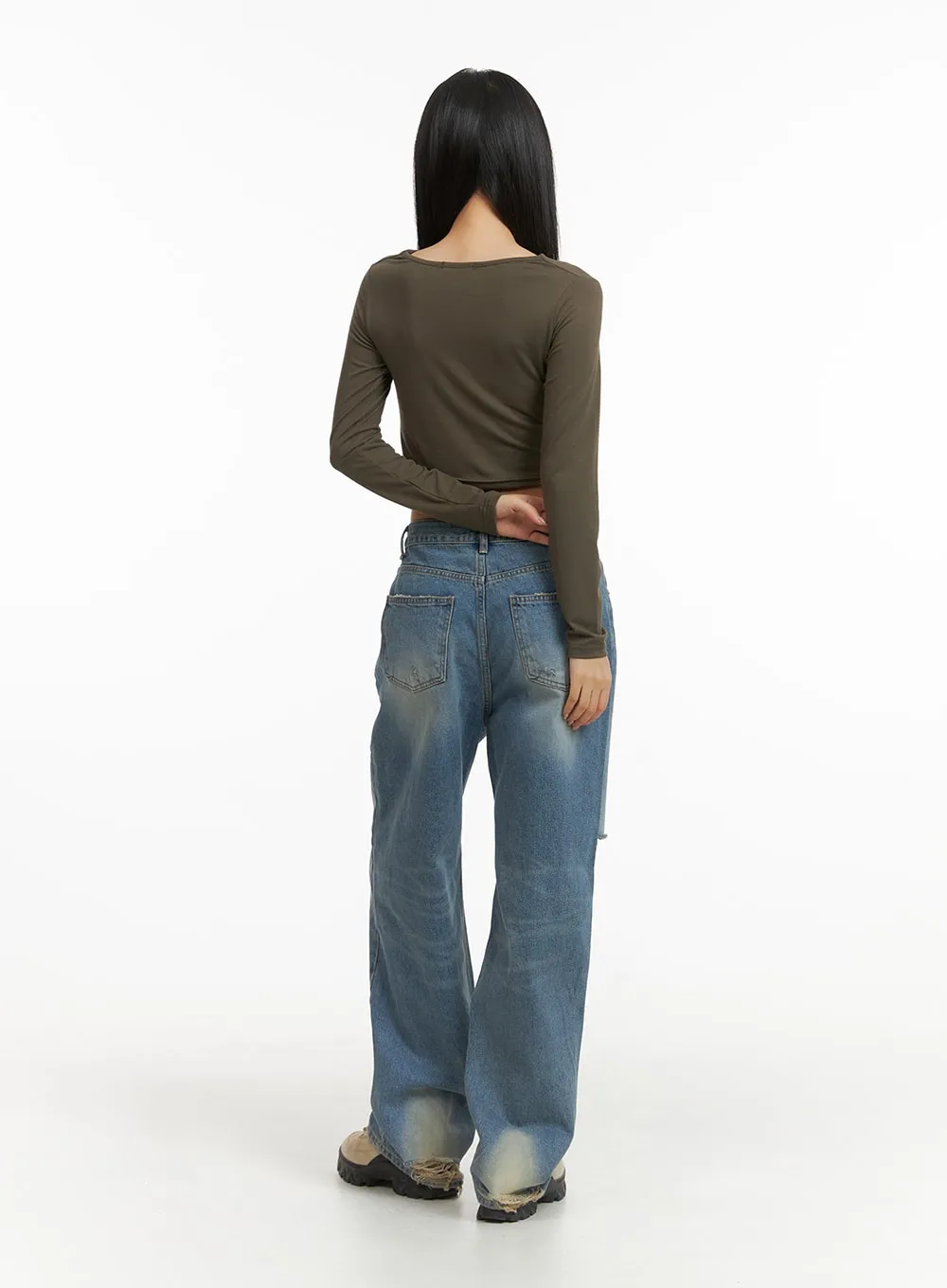 Ripped Washed Wide-Leg Jeans CJ426 sold by Lewkin product image thumbnail 4