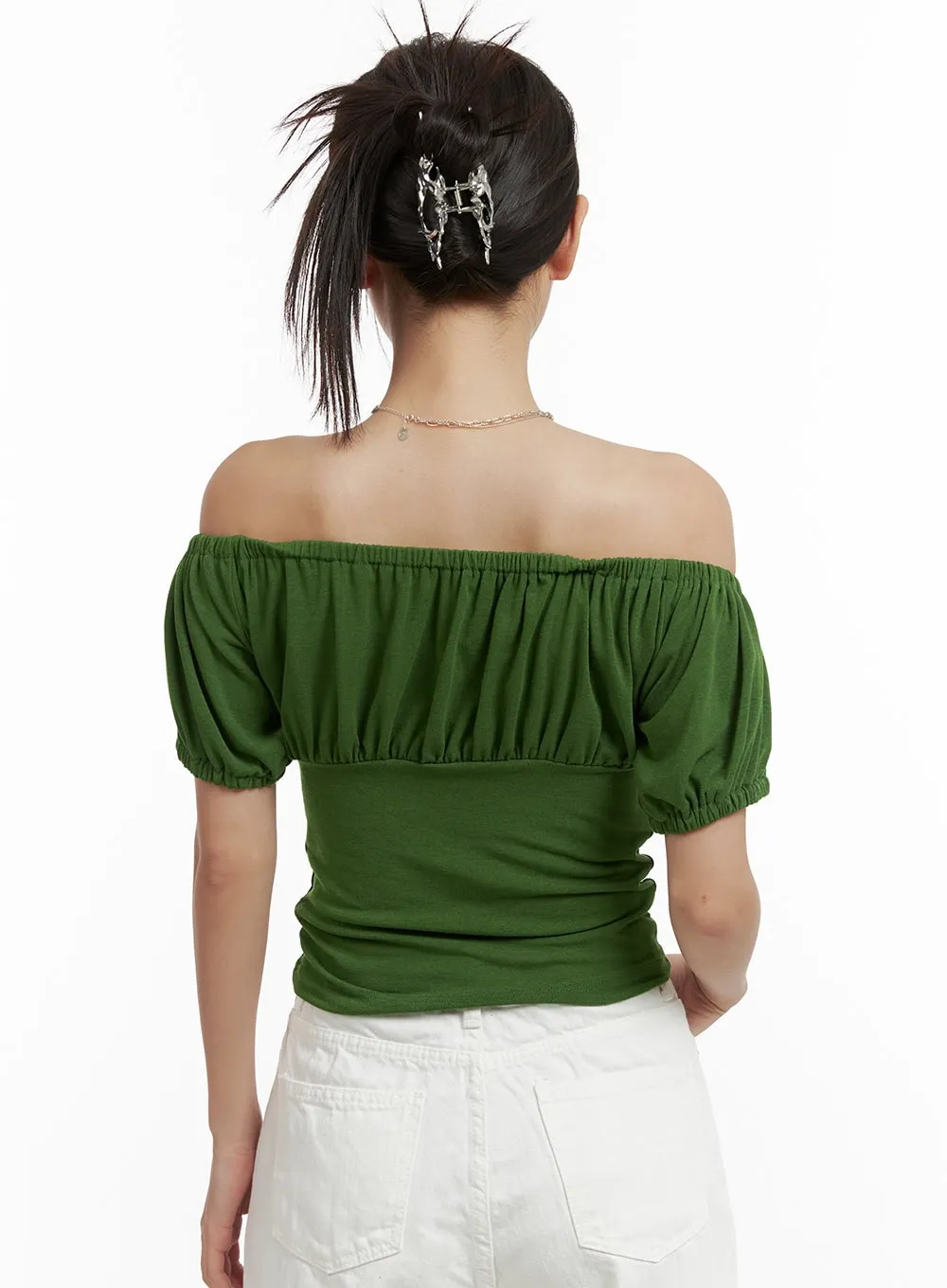 Off-Shoulder Shirred Crop Top CU404 sold by Lewkin product image thumbnail 5