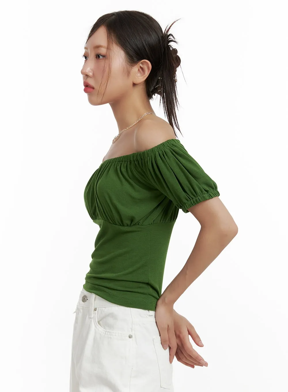 Off-Shoulder Shirred Crop Top CU404 sold by Lewkin product image thumbnail 4