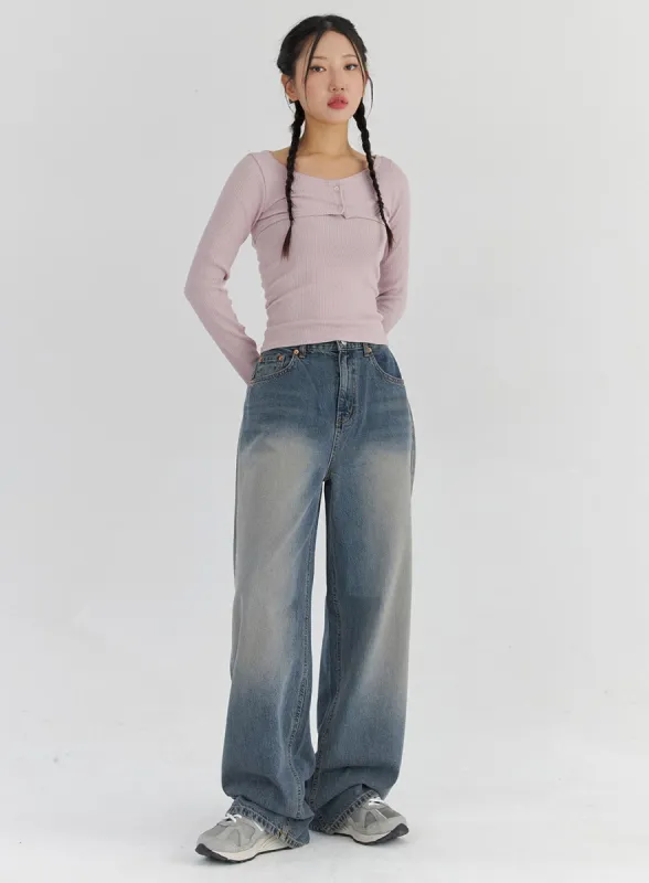 Light Wash Wide Leg Jeans CS325 sold by Lewkin