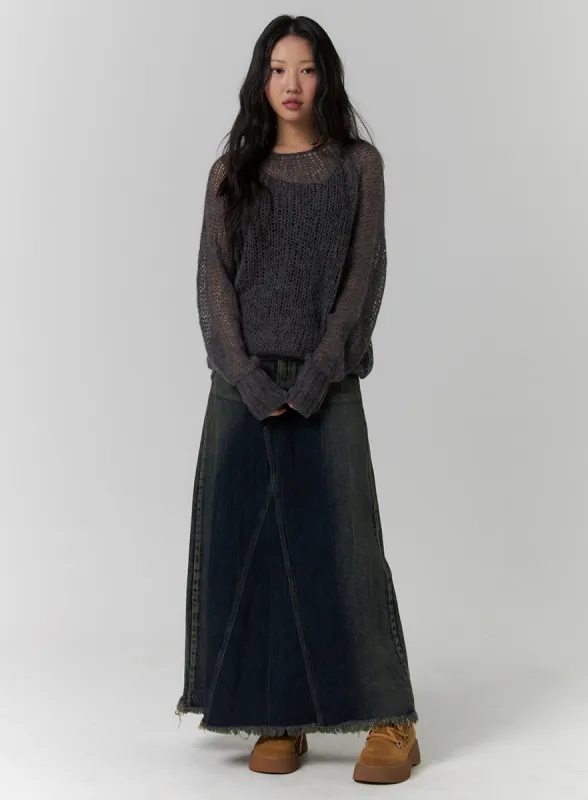 Washed Denim Maxi Skirt CD318 sold by Lewkin