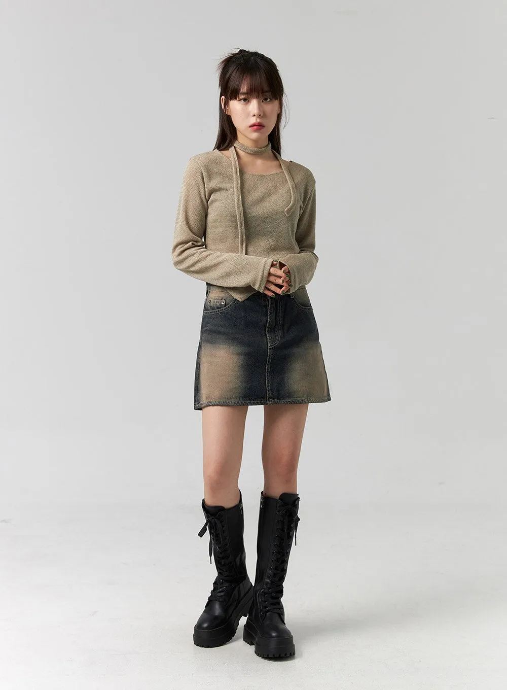 Washed Denim Mini Skirt CG330 sold by Lewkin product image thumbnail 3